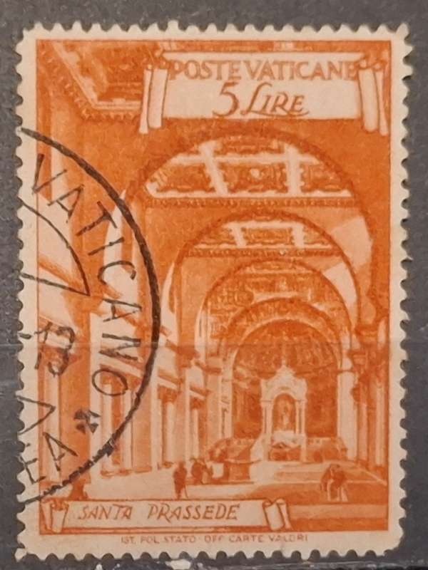 1949 - Vatican City - 5L -  Churches and Pius XII