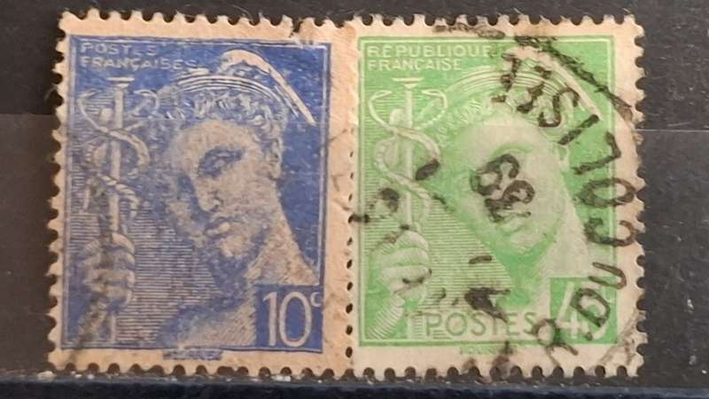 1938-1942 - France  - 10c + 45 c -  New Daily Stamps - Mercury