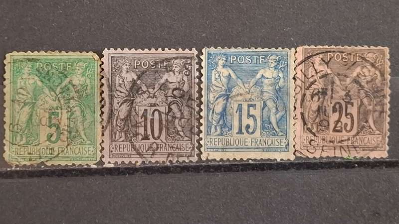 1877-1900 - France  - 5c + 10c + 15c + 25c -  Pax and Mercury