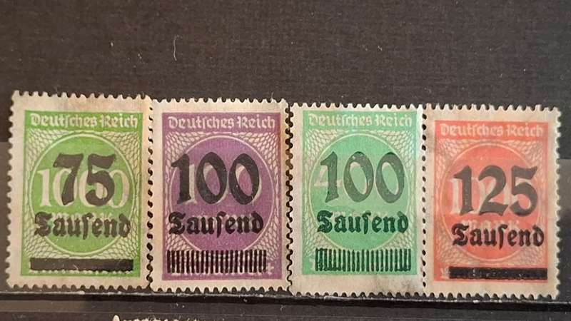 1923 -  German Empire  - 75/1000T.Mk./Mk. + 100/100T.Mk./Mk. +  125/1000T.Mk./Mk. +  100/100T.Mk./Mk