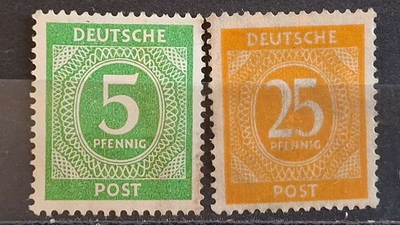 1946 - Joint allied occupation zone - 5Pfg + 25Pfg - Value Stamps