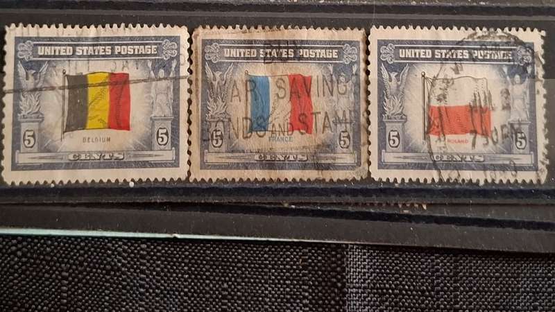 1943 - USA - 5c + 5c + 5c - Overrun Countries: Belgium, France, Poland