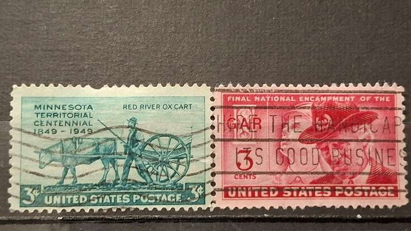 1949 - USA - 3C + 3C - Grand Army of the Republic + The 100th anniversary of the Minnesota Territory