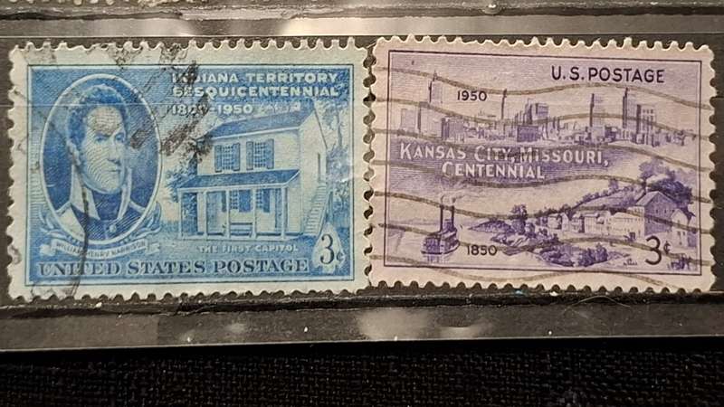 1950 - USA - 3C + 3C - The 100th Anniversary of Kansas City, Missouri + The 150th Anniversary of Ind