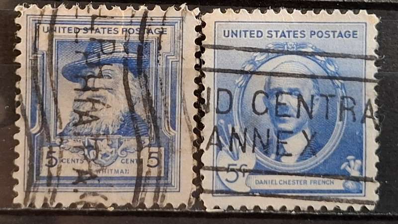 1940 - USA - 5C + 5C - Poets Walt Whitman + Artists Daniel Chester French