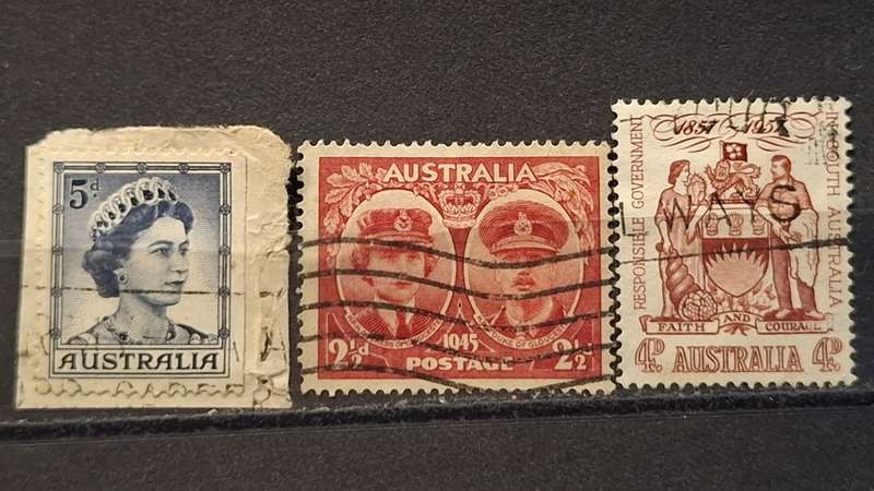1945/1957/1959 - Australia - 2½P + 4P + 5P - Visit of the Duke and Duchess of Gloucester + Queen Eli
