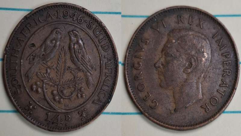 1946 - South Africa - ¼ Penny - George VI - Demonetised March 1961 - Bronze