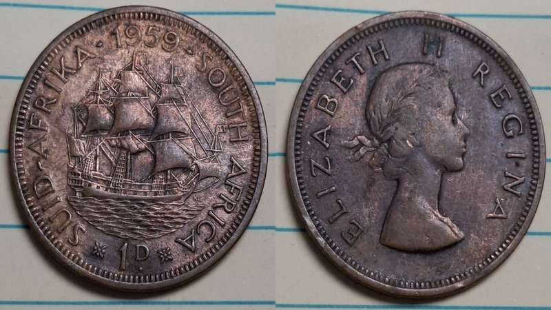 1959 - South Africa - 1 Penny - Elizabeth II - Demonetised March 1961 - Bronze