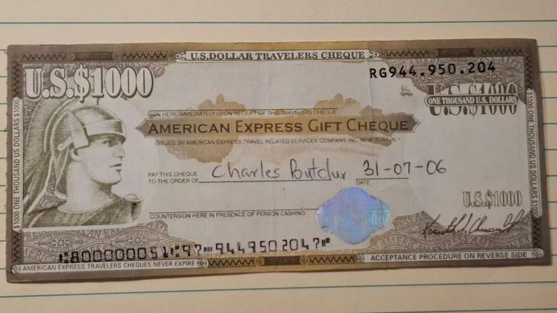 American Express $1000 Traveller Gift Cheque