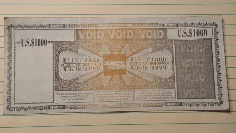American Express $1000 Traveller Gift Cheque