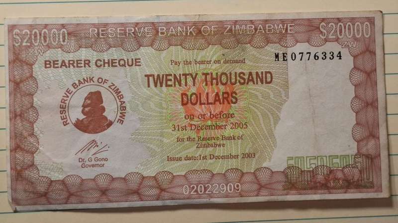 Zimbabwe - Dr G Gono - Twenty Thousand Dollar - Emergency Bearer Cheque - Demonetised 21 Aug 2006 -