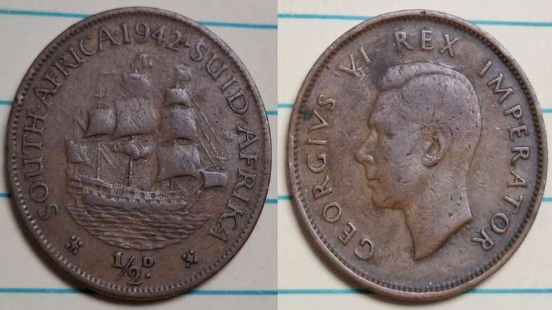 1942 - South Africa - ½ Penny - George VI - Demonetised March 1961 - Bronze