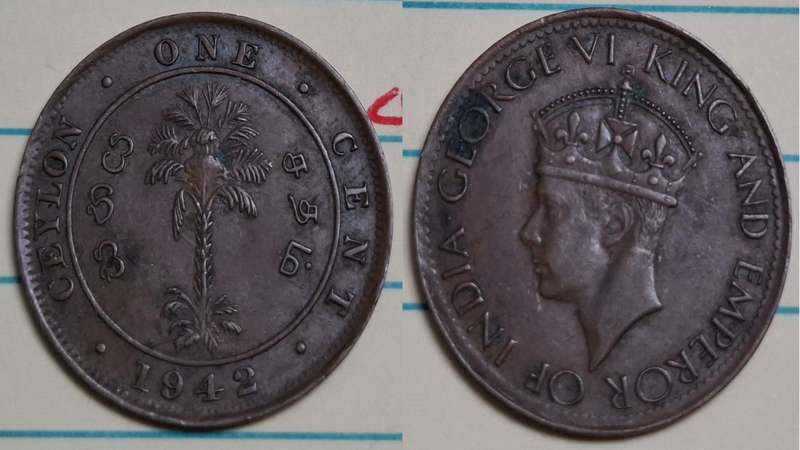 1942 - Ceylon - King Georger VI King and Emperor of India -  -  - Copper