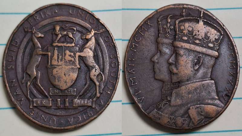 1935 - South Africa - Personal Medal - Silver Jubilee of King George V and Queen Mary -  - Bronze