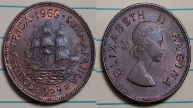 1960 - South Africa - ½ Penny AU/UN - Elizabeth II - Demonetised March 1961 - Bronze