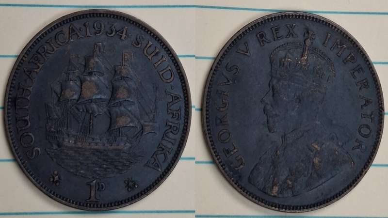 1934 - South Africa - 1 Penny - George V - Demonetised March 1961 - Bronze