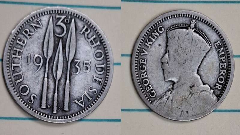 1935 - Rhodesia - 3 Pence - George V - Demonetised Jun 1965 - Silver (.925)
