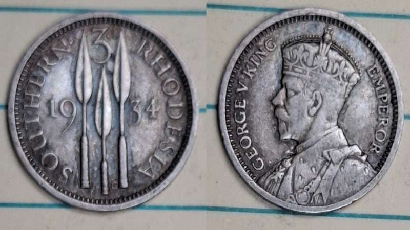 1934 - Rhodesia - 3 Pence - George VI - Demonetised Jun 1965 - Silver (.925)