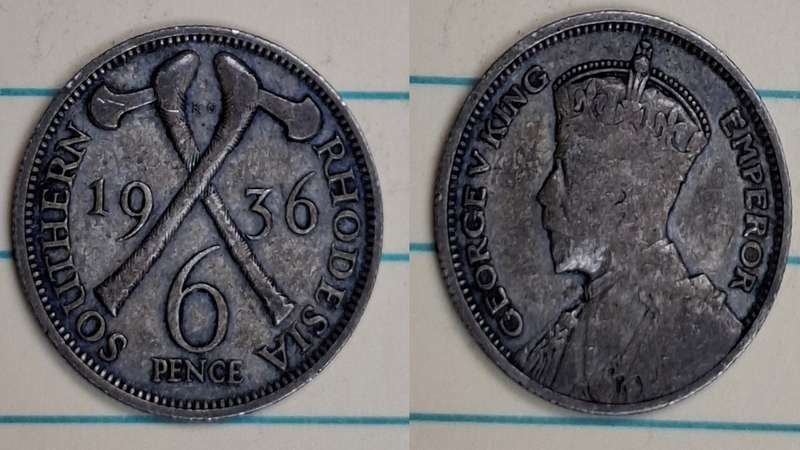 1936 - Rhodesia - 6 Pence - George V - Demonetised Jun 1965 - Silver (.925)