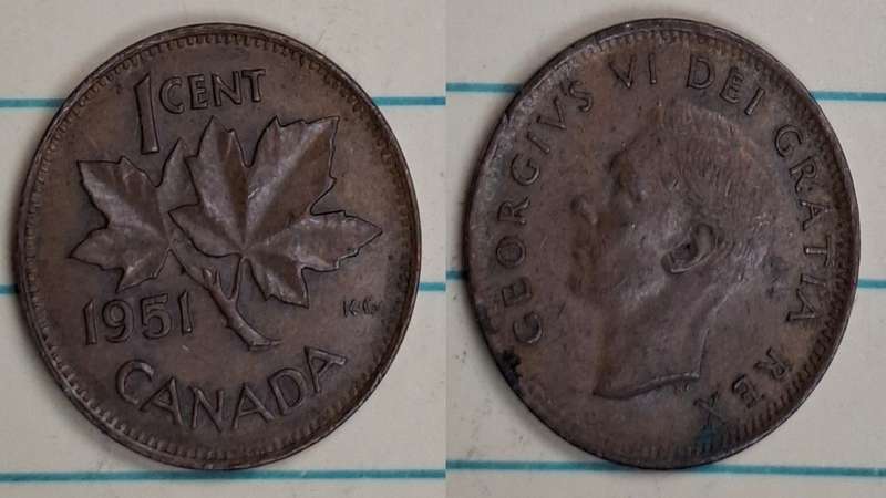 1951 - Canada - 1 Cent - George VI - Demonetised No - Bronze