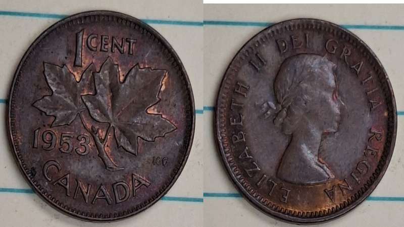 1953 - Canada - 1 Cent - Elizabeth II - Demonetised No - Bronze