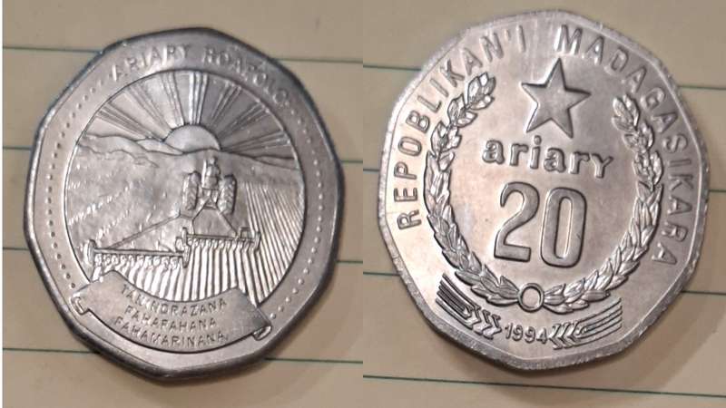 1994 - Madagascar - 20 Ariary -  UNC/AU - Circulating commemorative coins: F.A.O. - Demonetised No -