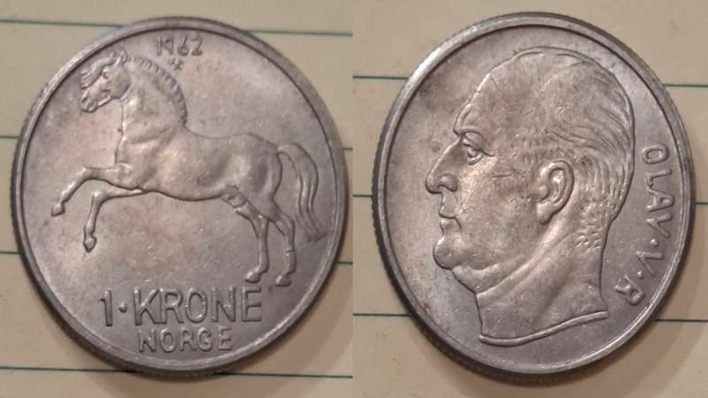 1962 - Norway - 1 Krone - Olav V - Demonetised Sep 1998 - Copper-nickel