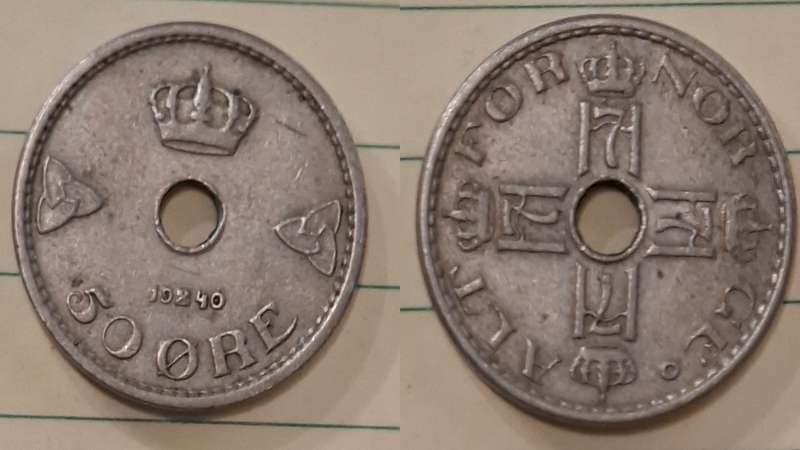 1940 - Norway - 50 Øre - Haakon VII - Demonetised Yes - Copper-nickel