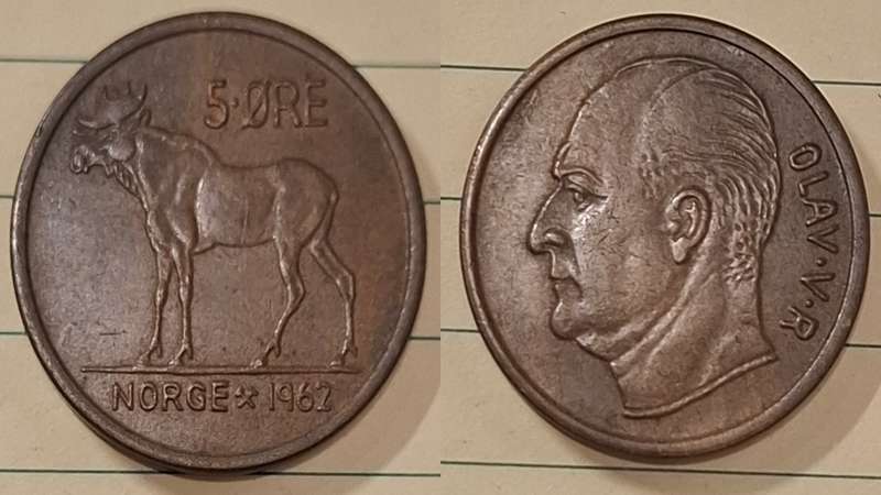 1962 - Norway - 5 Øre - Olav V - Demonetised Jan 1975 - Bronze
