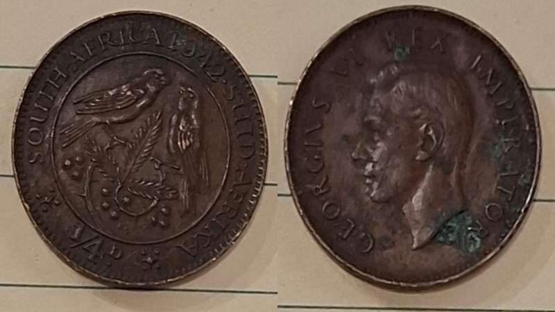 1942 - South Africa - ¼ Penny - George VI - Demonetised Mar 1961 - Bronze