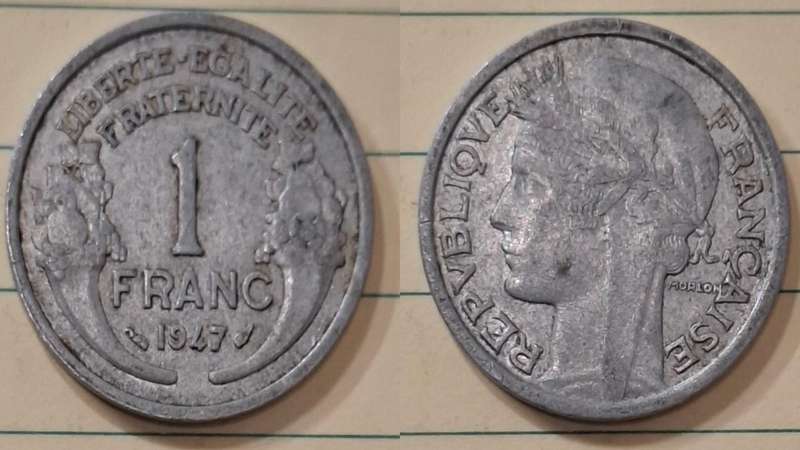 1947 - France - 1 Franc - Vichy French State - Demonetised Feb 2005 - Aluminium