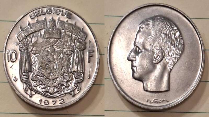 1972 - Belgium - 10 Francs -  AU - Baudouin I - Demonetised Jun 1985 - Nickel 