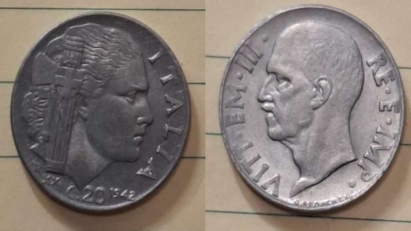 1942 - Italy - 20 Centesimi - Victor Emmanuel III - Smooth Edge - Demonetised Yes - Acmonital 