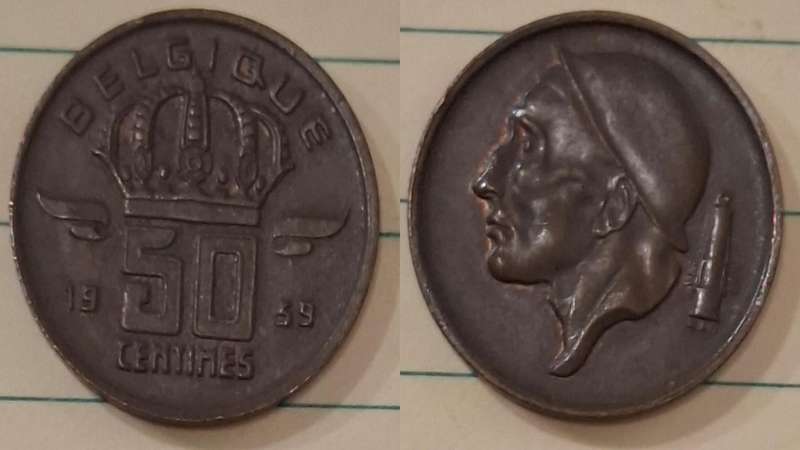 1959 - Belgium - 50 Centimes - A miner - Demonetised Feb 2002 - Bronze