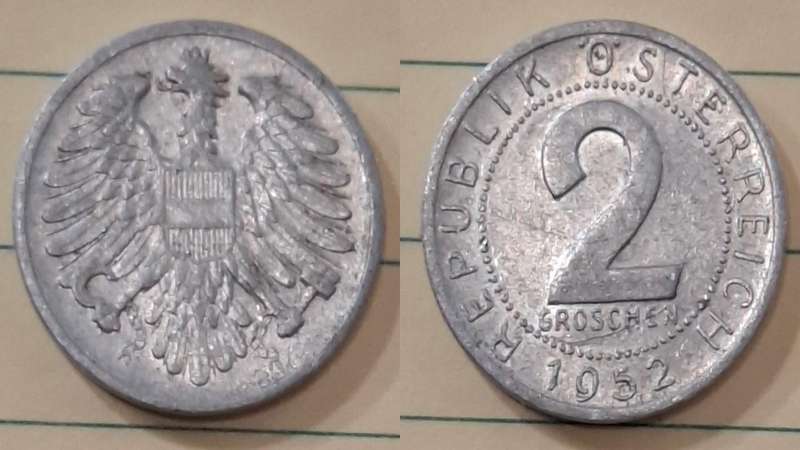 1952 - Austria - 2 Groschen - Coat of Arms - Demonetised Feb 2002 - Aluminium