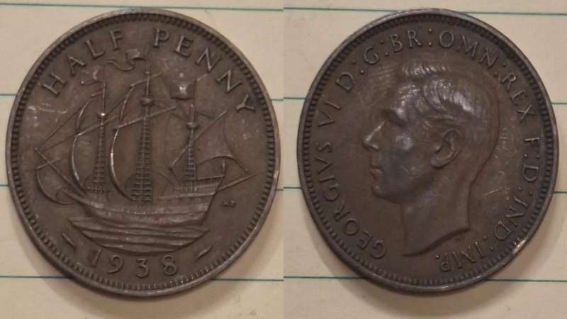 1938 - UK - ½ Penny - George VI - Demonetised Aug 1969 - Bronze