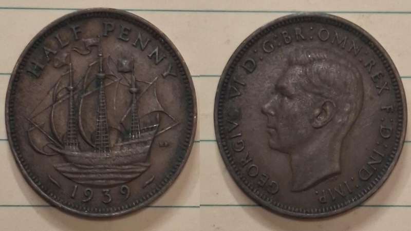 1939 - UK - ½ Penny - George VI - Demonetised Aug 1969 - Bronze