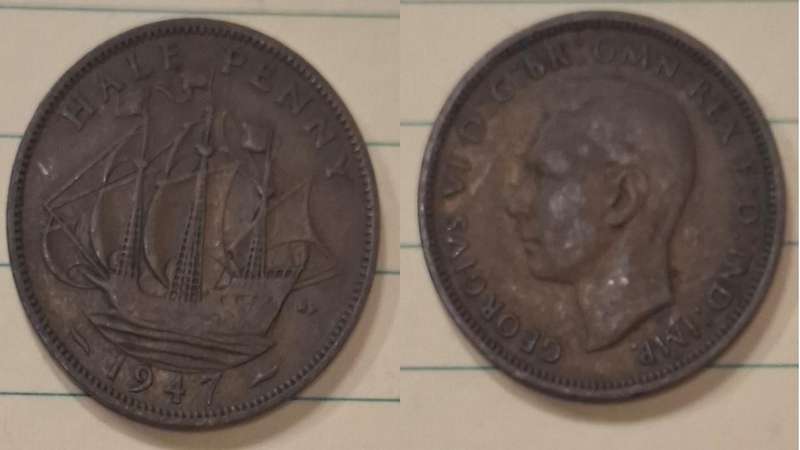 1947 - UK - ½ Penny - George VI - Demonetised Aug 1969 - Bronze