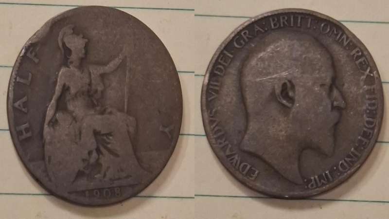 1908 - UK - ½ Penny - Edward VII - Demonetised Aug 1969 - Bronze