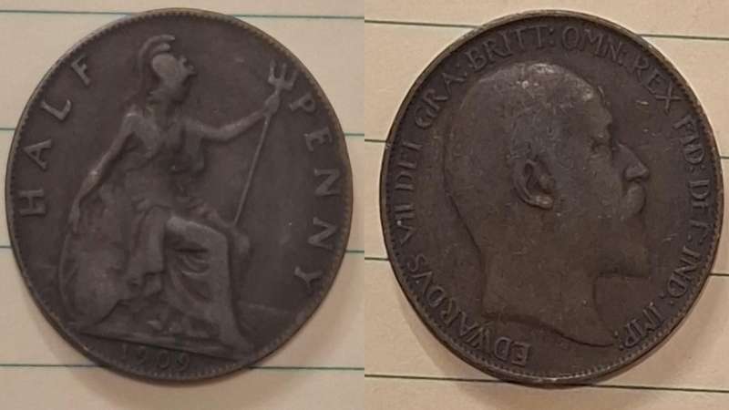 1909 - UK - ½ Penny - Edward VII - Demonetised Aug 1969 - Bronze