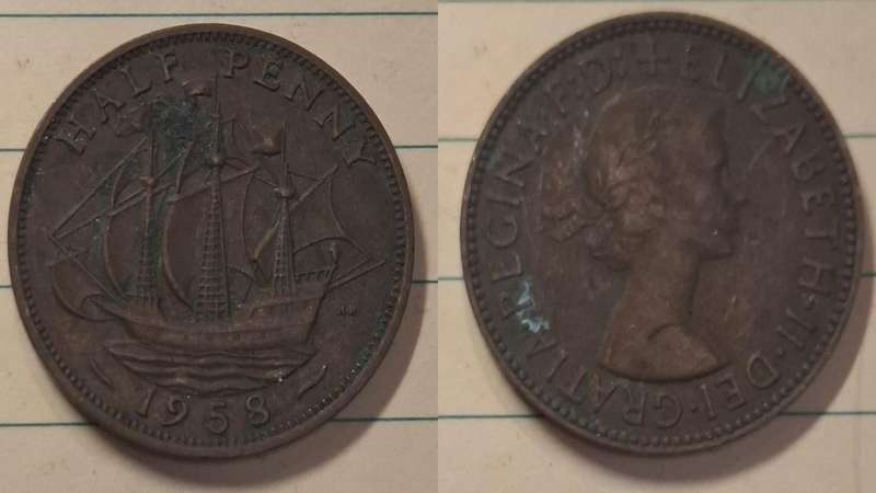 1958 - UK - ½ Penny - Elizabeth II - Demonetised Aug 1969 - Bronze