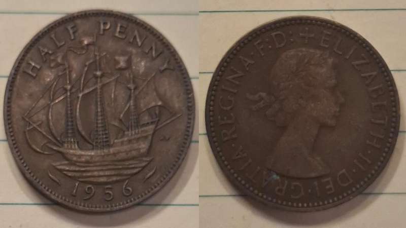 1956 - UK - ½ Penny - Elizabeth II - Demonetised Aug 1969 - Bronze