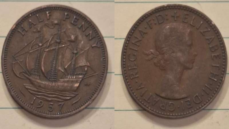1957 - UK - ½ Penny - Elizabeth II - Demonetised Aug 1969 - Bronze
