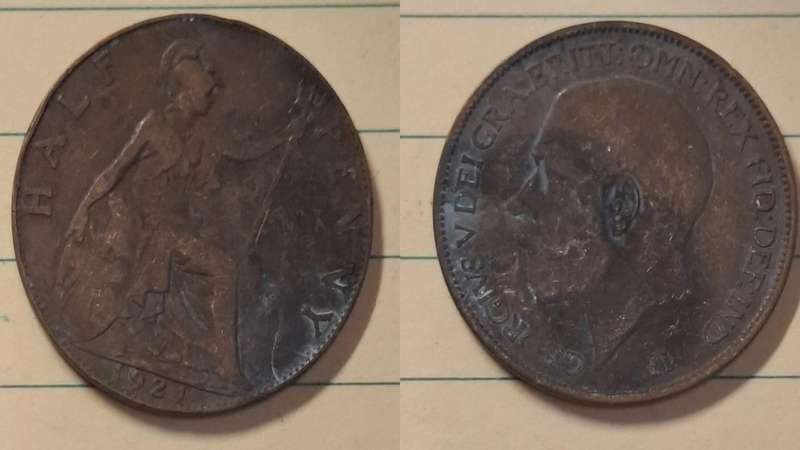1921 - UK - ½ Penny - George V - Demonetised Aug 1969 - Bronze