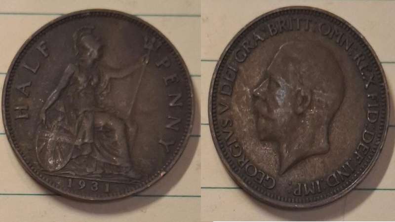 1931 - UK - ½ Penny - George V - Demonetised Aug 1969 - Bronze