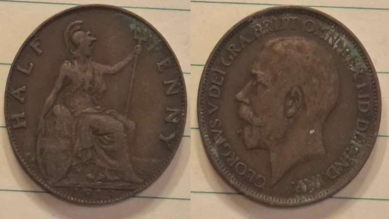 1913 - UK - ½ Penny - George V - Demonetised Aug 1969 - Bronze