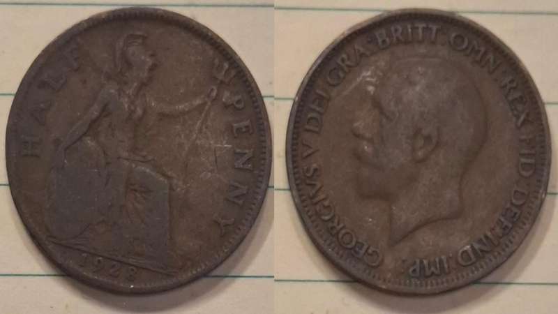 1928 - UK - ½ Penny - George V - Demonetised Aug 1969 - Bronze