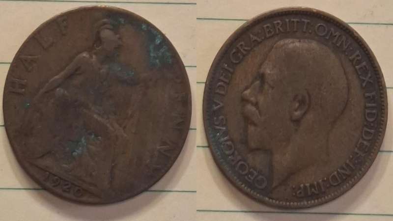1920 - UK - ½ Penny - George V - Demonetised Aug 1969 - Bronze