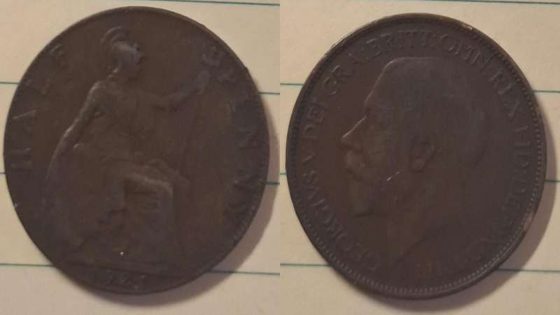 1921 - UK - ½ Penny - George V - Demonetised Aug 1969 - Bronze