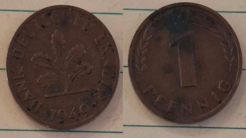 1949 F - Germany - 1 Pfennig - Oak seedling - Demonetised Dec 2001 - Copper clad iron